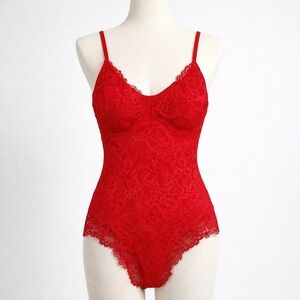 Red Lace Bodysuit • Floral Lace Teddy • Adjustable Straps • Romantic Lingerie XS